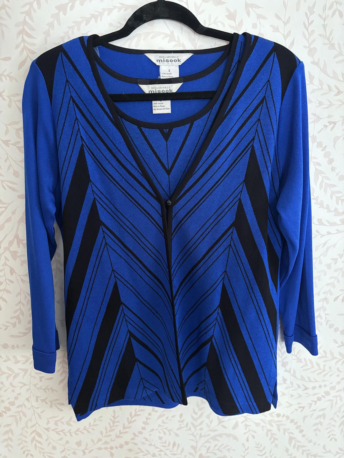 Other Vintage Set Misook Blue and Black Striped Long Sleeve Top Size S / US 4 / IT 40 - 3 Thumbnail