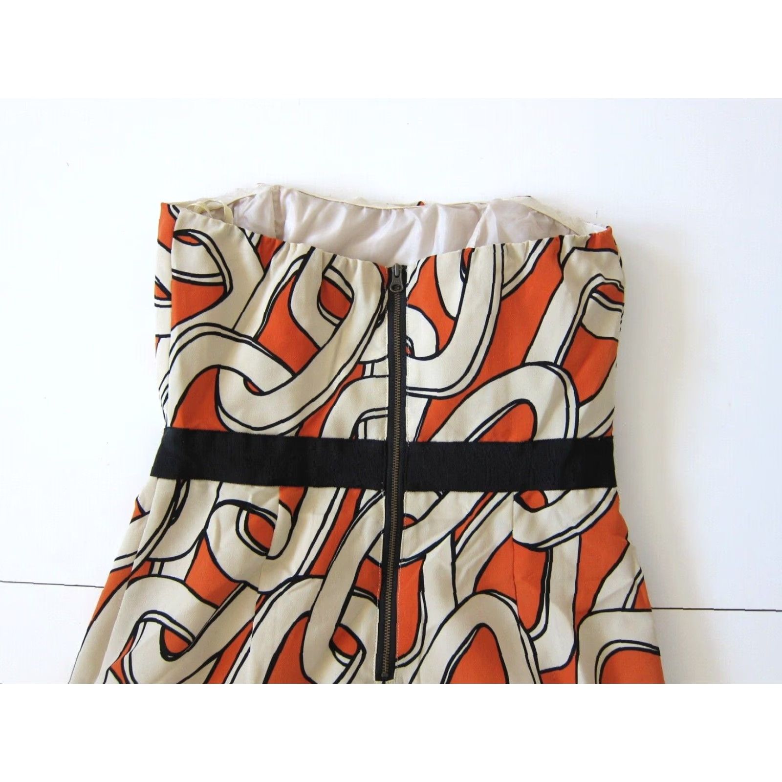 Vintage The Limited Orange Black Ivory Chain Print Ruched Strapless Empire Waist Size 4 Size ONE SIZE - 5 Thumbnail