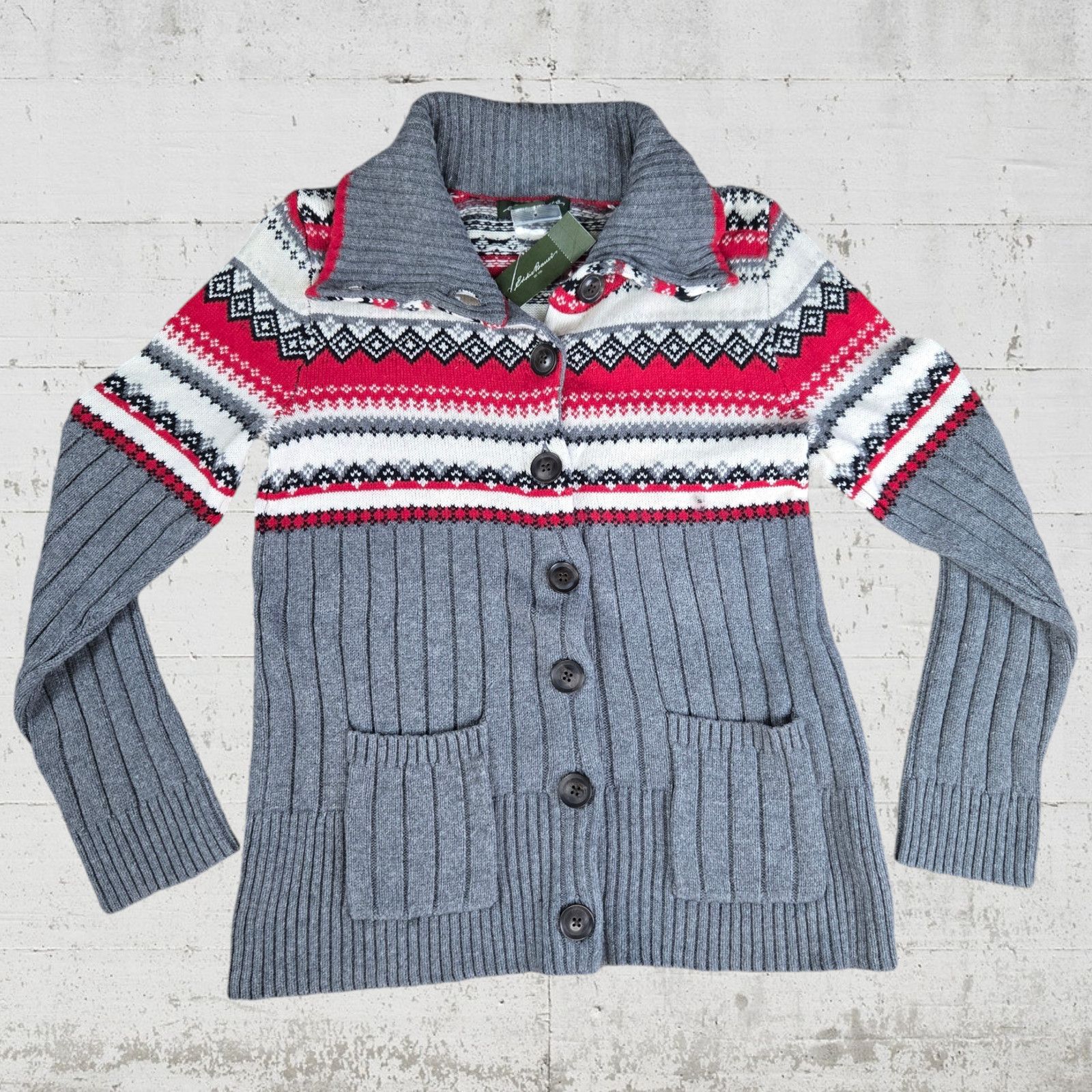 Eddie Bauer Eddie Bauer Gray Fair Isle Cardigan Size Small Size S / US 4 / IT 40 - 2 Thumbnail