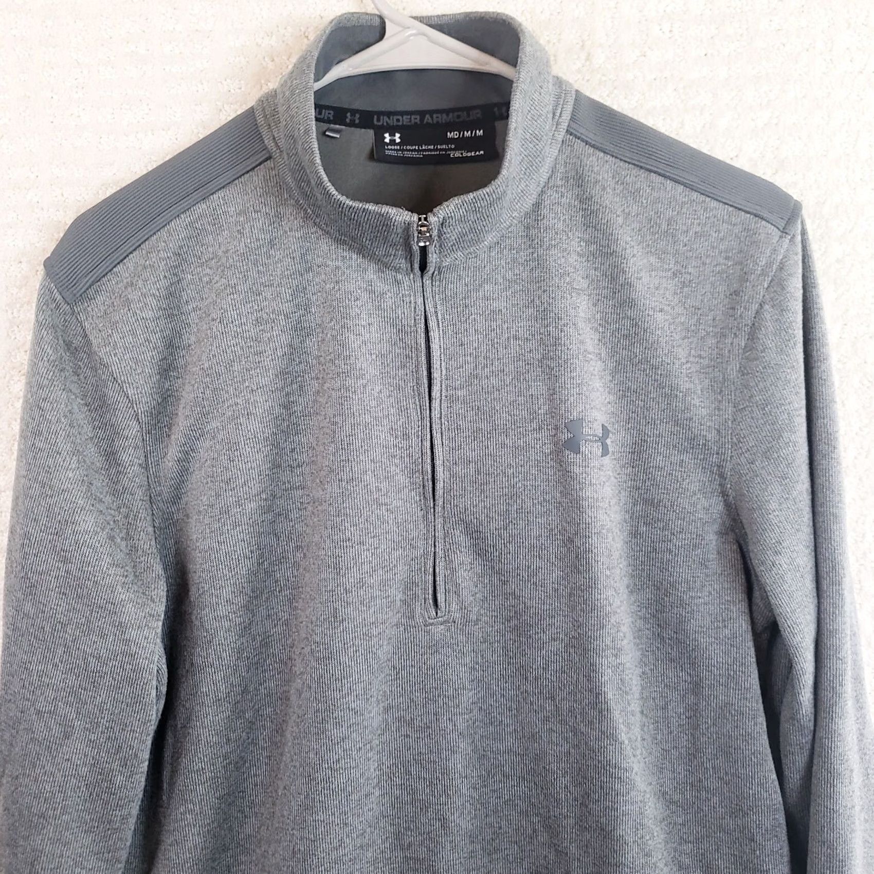 Under Armour Under Armour Cold Gear Sweater Pullover M Gray 1/4 Zip Long Sleeve Ribknit Mens Winter Casual Sports Size US M / EU 48-50 / 2 - 2 Thumbnail