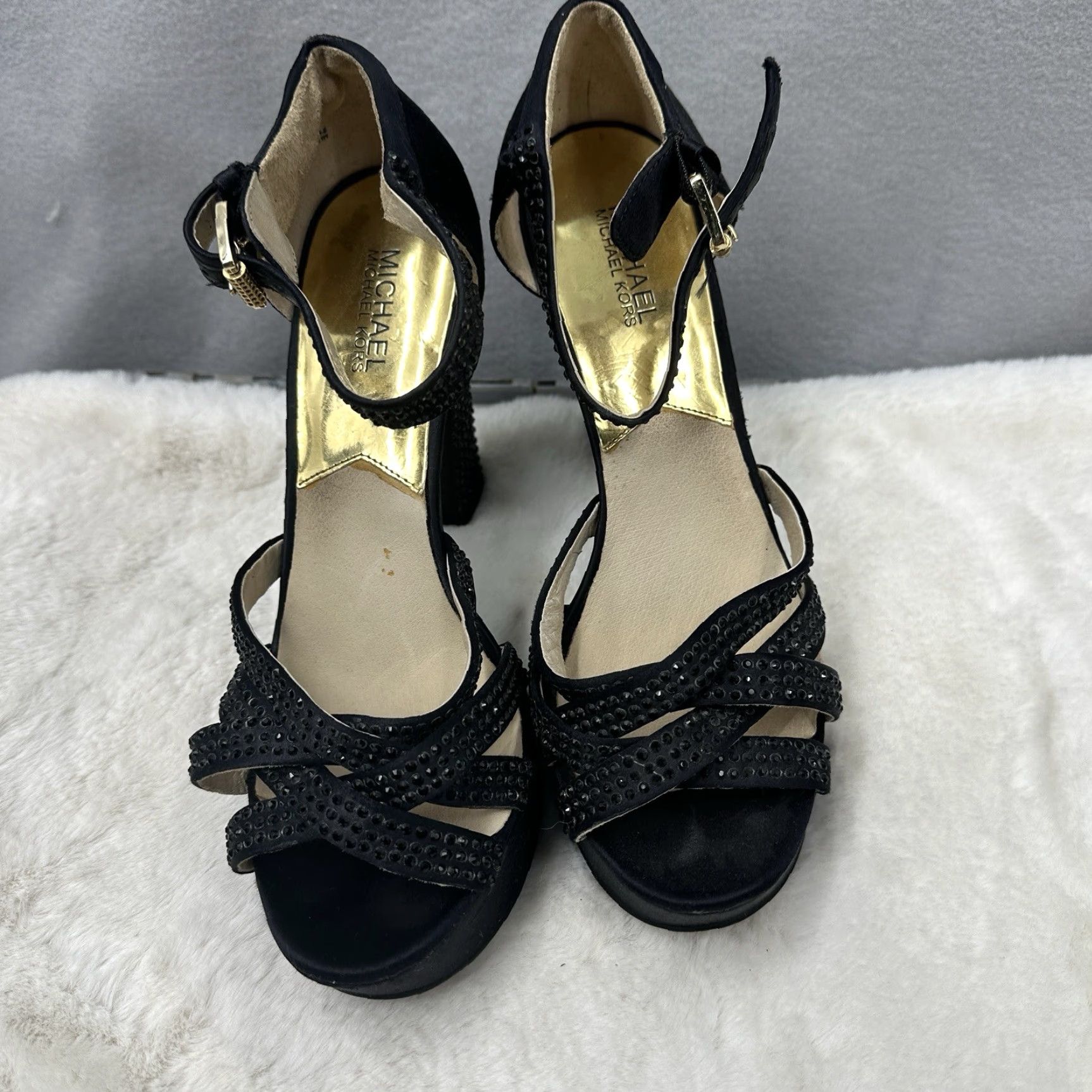 Michael Kors Michael Kors Womens Heels Open Toe Platform 10 Black Rhinestone 90s Going Out Party Size US 10 / IT 40 - 5 Thumbnail