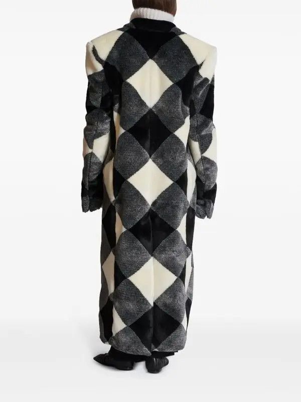 Balmain o1s1wg111025 Vichy Gingham Faux Fur Coat in Black/White Size M / US 6-8 / IT 42-44 - 4 Thumbnail