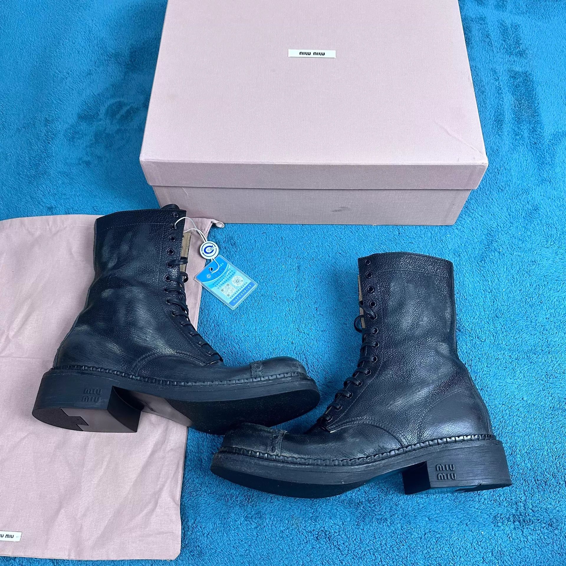 Miu Miu MIU MIU FW24 NY Distressed Block Heel Short Boot Black Size 38 Size US 7.5 / IT 37.5 - 2 Thumbnail