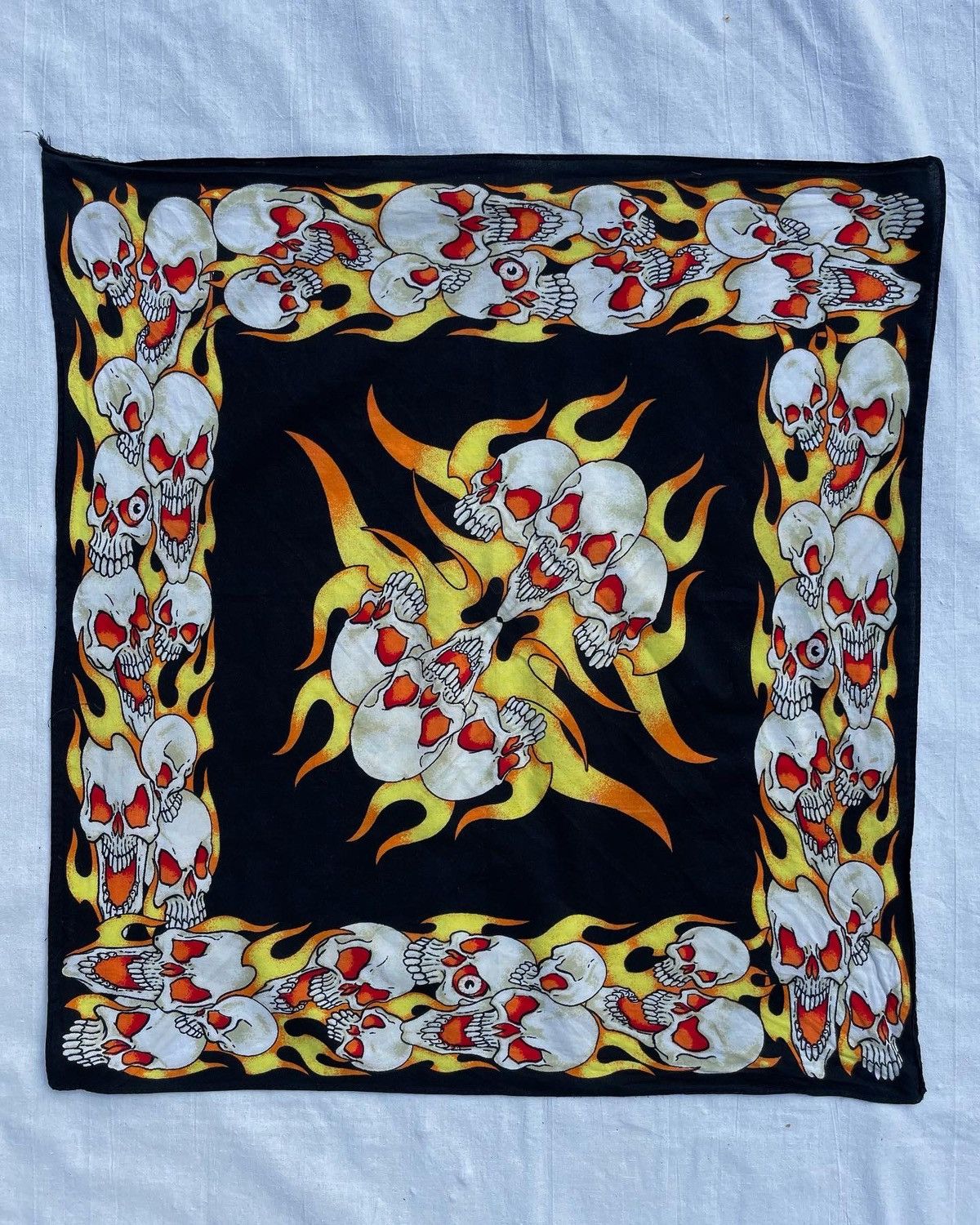 Vintage Vintage Bandanna with Sculls and Fires Size ONE SIZE - 1 Thumbnail