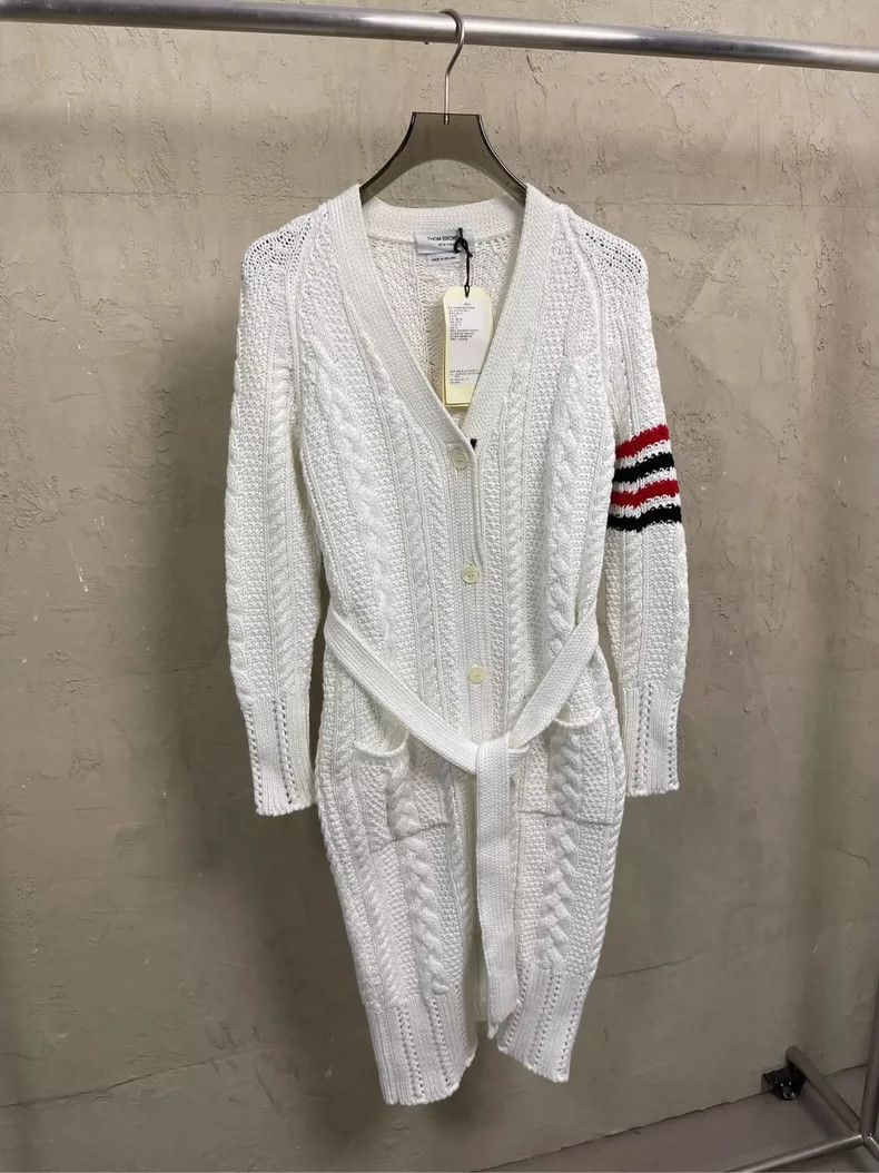 Thom Browne Thom Browne size40 White knitted long open sweater Size US XXS / EU 40 - 1 Thumbnail