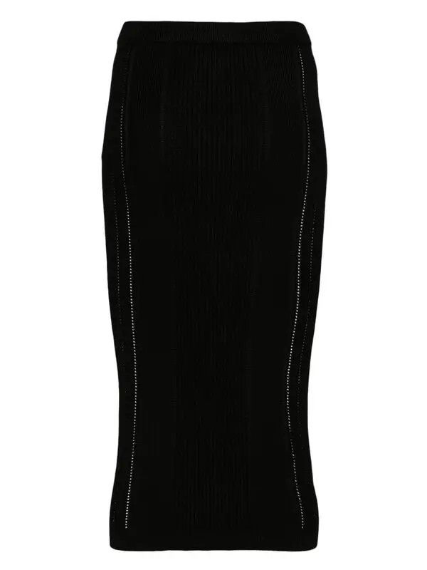 Balmain o1s1wg110825 Ribbed Knit Midi Skirt in Black Size 27" / US 4 / IT 40 - 2 Thumbnail