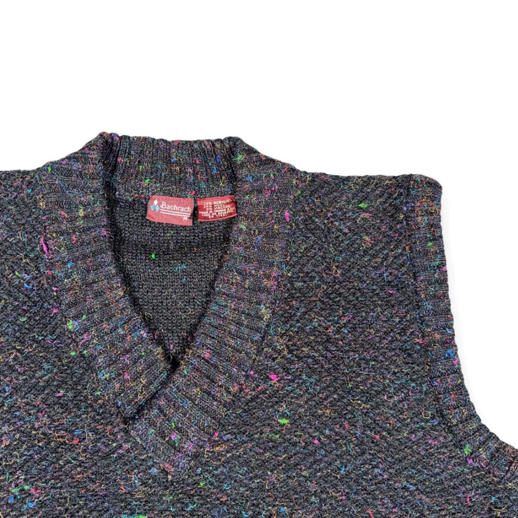 Vintage VINTAGE Bachrach Sweater Vest Men's MEDIUM Black Confetti Knit Wool Blend 80s Size US M / EU 48-50 / 2 - 2 Thumbnail
