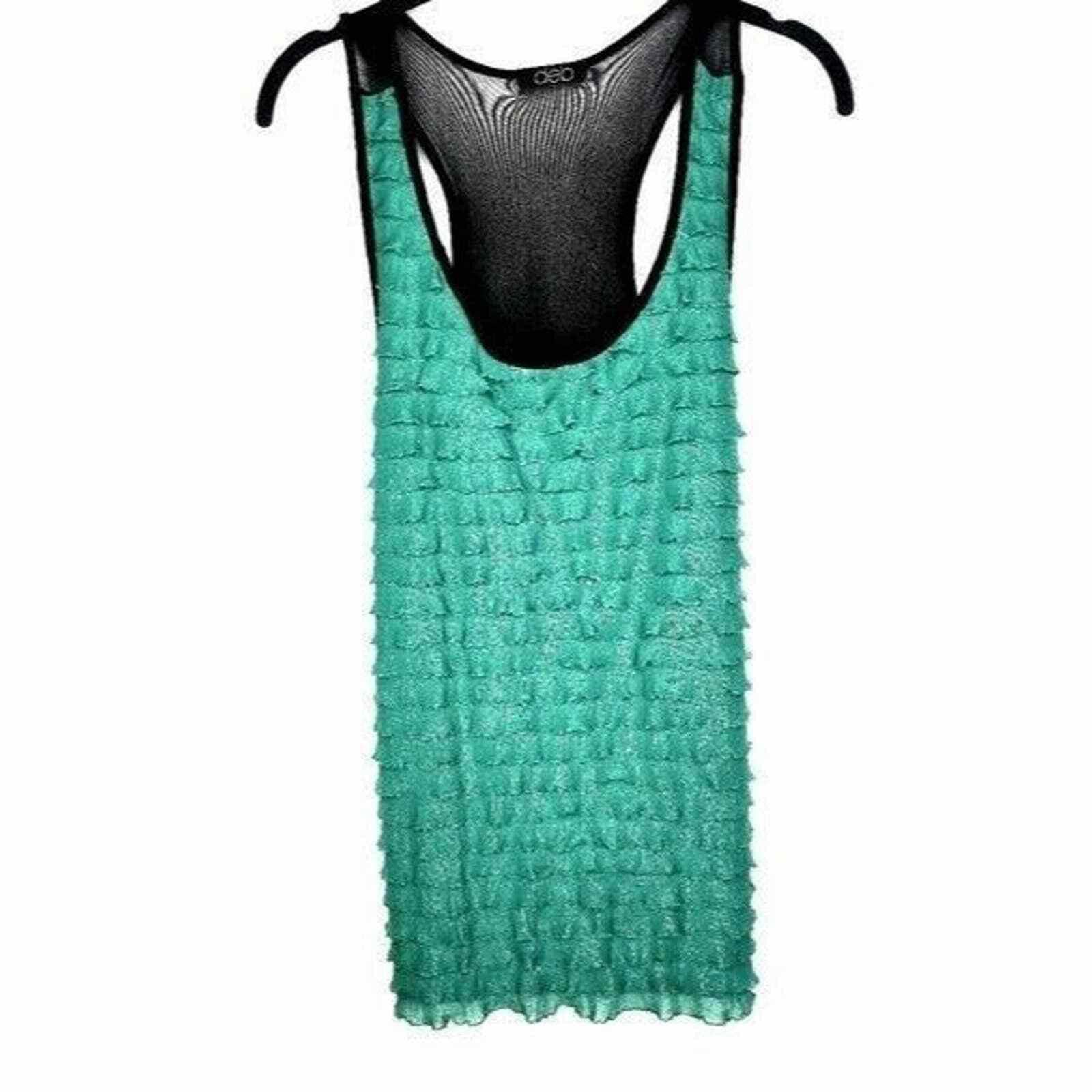 Debut DEB Tank Blouse Sleeveless Shirt Sparkly Teal Pretty Large Size L / US 10 / IT 46 - 1 Thumbnail