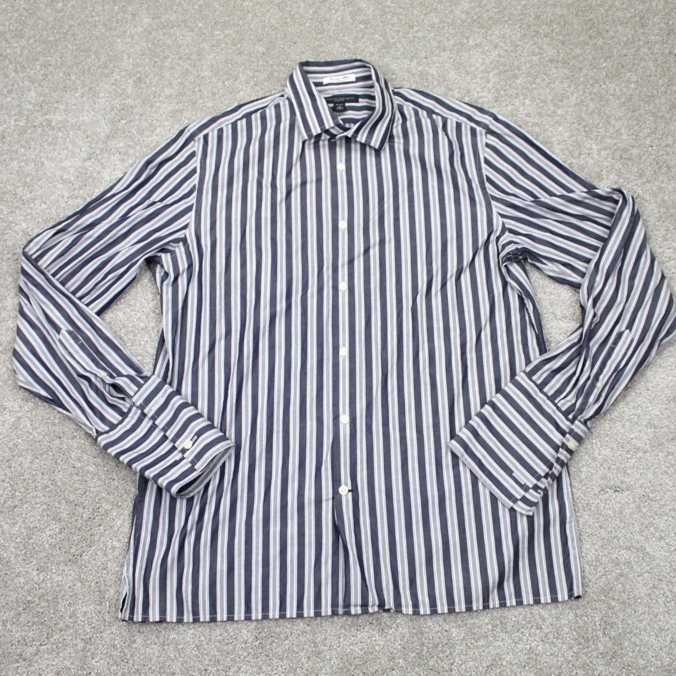 Banana Republic Banana Republic Shirt Mens Large Blue/Gray Striped Albini Fabric Cotton Button-Up Slim Fit Size US L / EU 52-54 / 3 - 2 Thumbnail