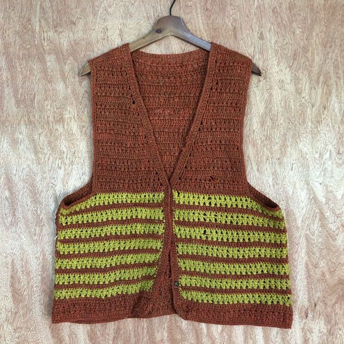 Aran Isles Knitwear Japan Brand Brown crochet vintage cardigan Vest #c451DLL Size M / US 6-8 / IT 42-44 - 5 Thumbnail