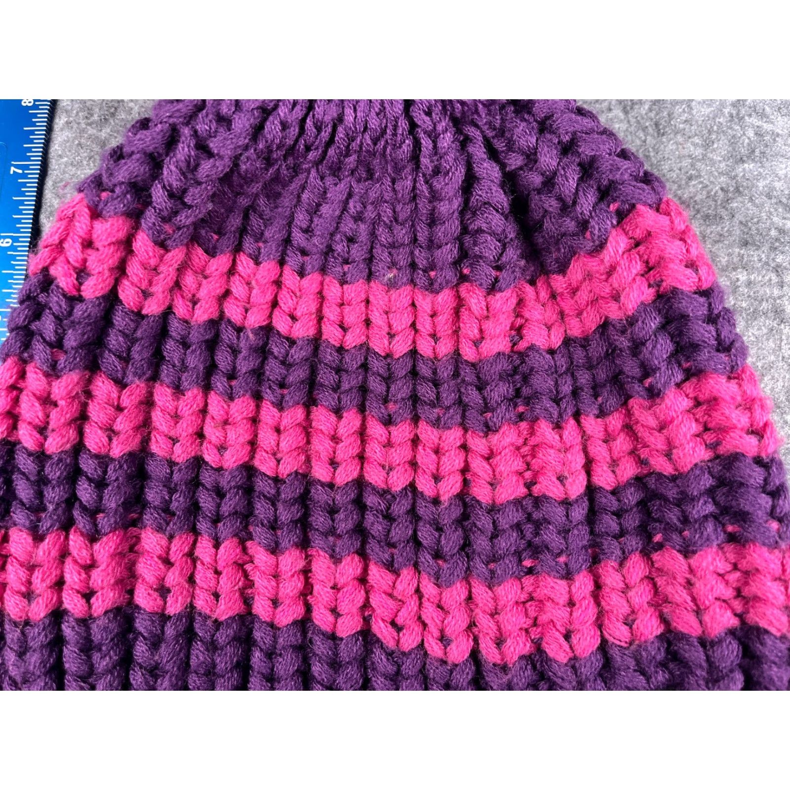 Vintage VINTAGE Beanie Womens Knit Hat Adult One Size Purple Pink Striped Winter Ski Accessories Size ONE SIZE - 3 Thumbnail