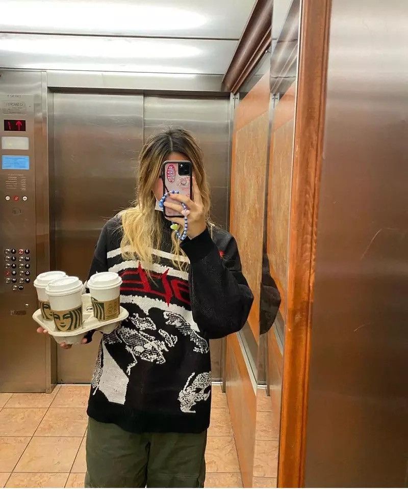Vintage Oversized Graphic Knitted Sweatshirt Sweater Pullover Size US L / EU 52-54 / 3 - 2 Thumbnail