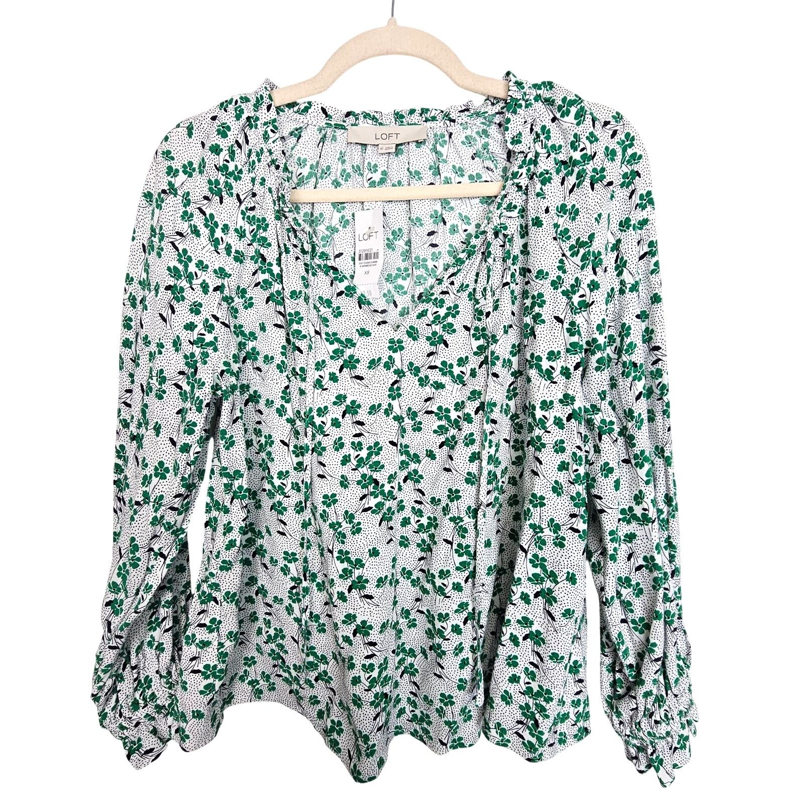 Loft Loft Womens Floral Print Tunic Size XS Smocked Cuffs Cottage Size XS / US 0-2 / IT 36-38 - 2 Thumbnail