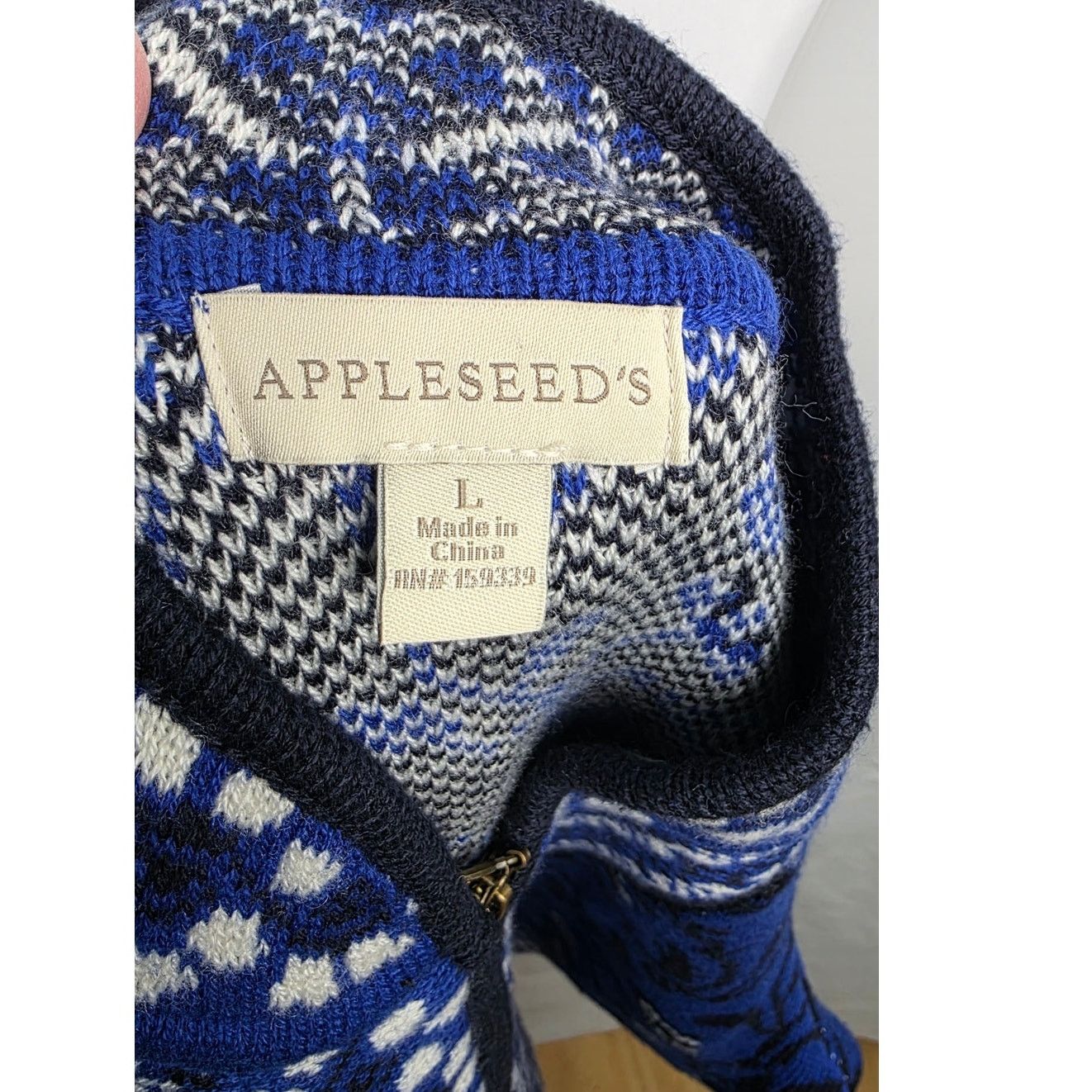 Other Zipper Front Blue & Black Floral Fair Isle Cardigan Sweater Size L / US 10 / IT 46 - 9 Thumbnail