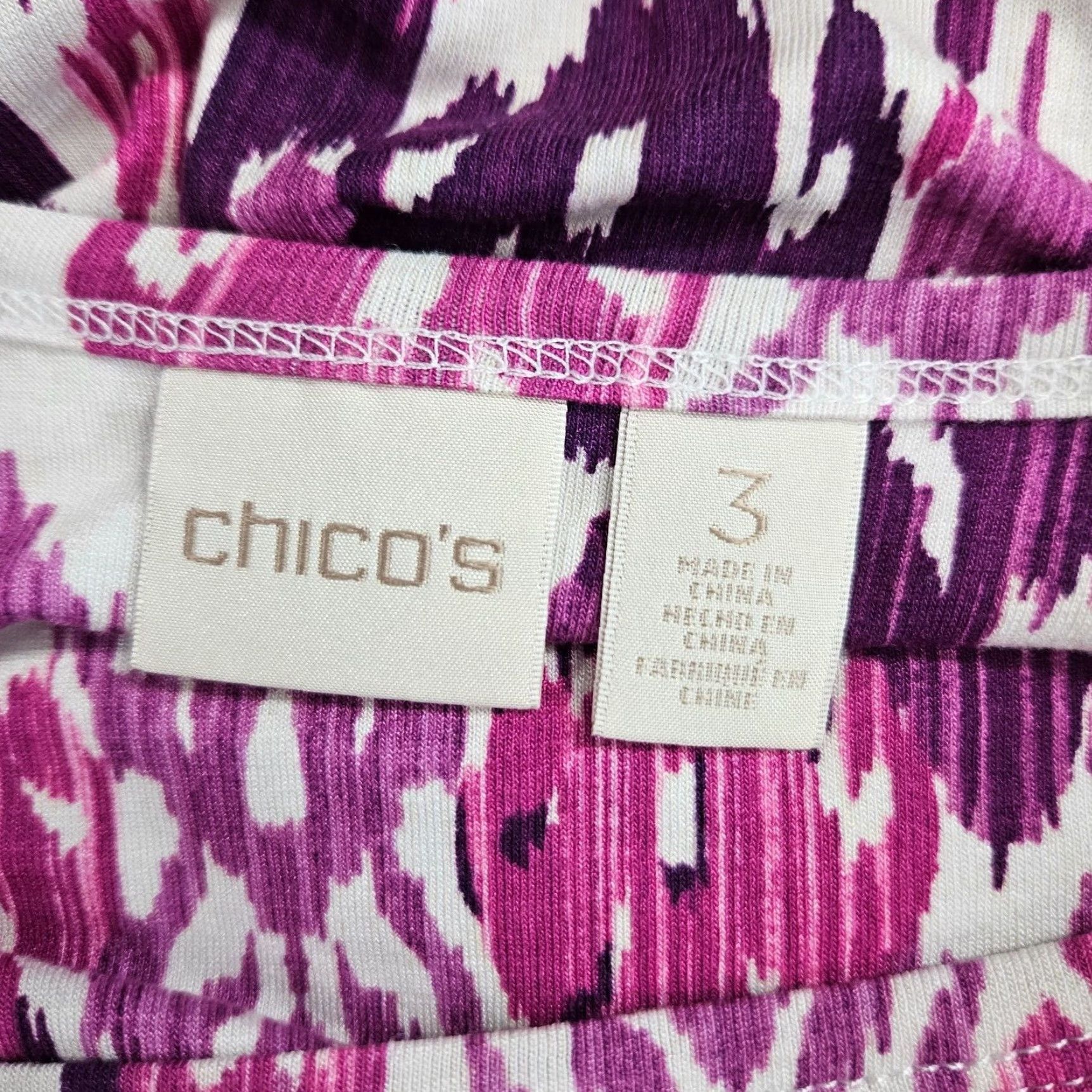 Vintage Chicos Womens Tunic Printed Sz XL Pink Purple Asymmetrical Hem Rayon Blend Size XL / US 12-14 / IT 48-50 - 5 Thumbnail