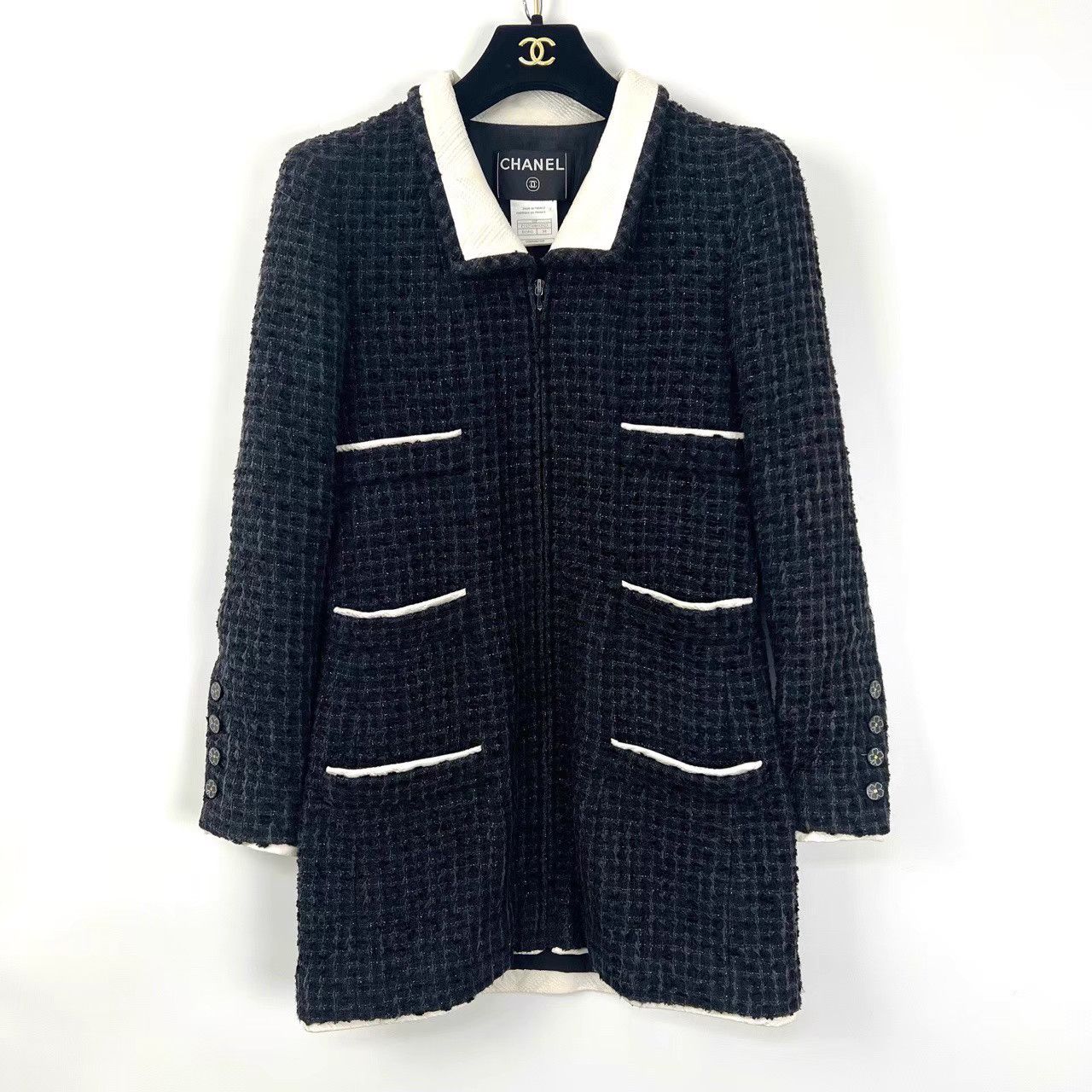 Chanel Chanel Black & White Shimmery Tweed Jacket K12 Size XXS / US 00 / IT 34 - 1 Thumbnail