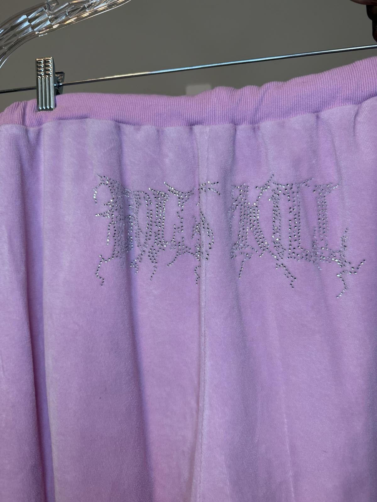 Designer Y2K Rhinestone Pink Velour Flare Sweat Pants Size 42" / US 20 - 5 Thumbnail