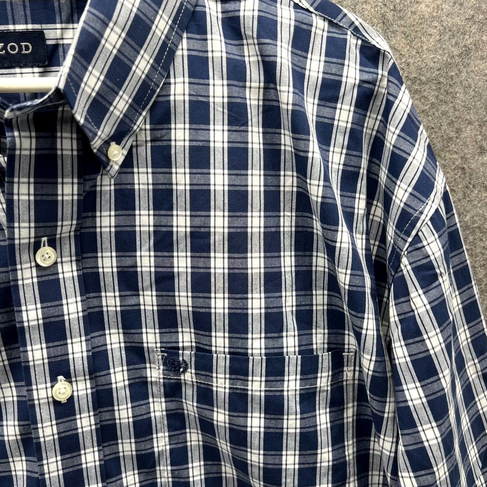 Izod Izod Shirt Mens XXL Blue Navy White Button-Down Checkered Dress Gingham 2XL Size 48R - 7 Thumbnail
