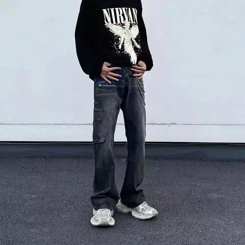 Japanese Brand × Jean Retro high street hip hop draped workwear bootcut jeans Size US 32 / EU 48 - 4 Thumbnail
