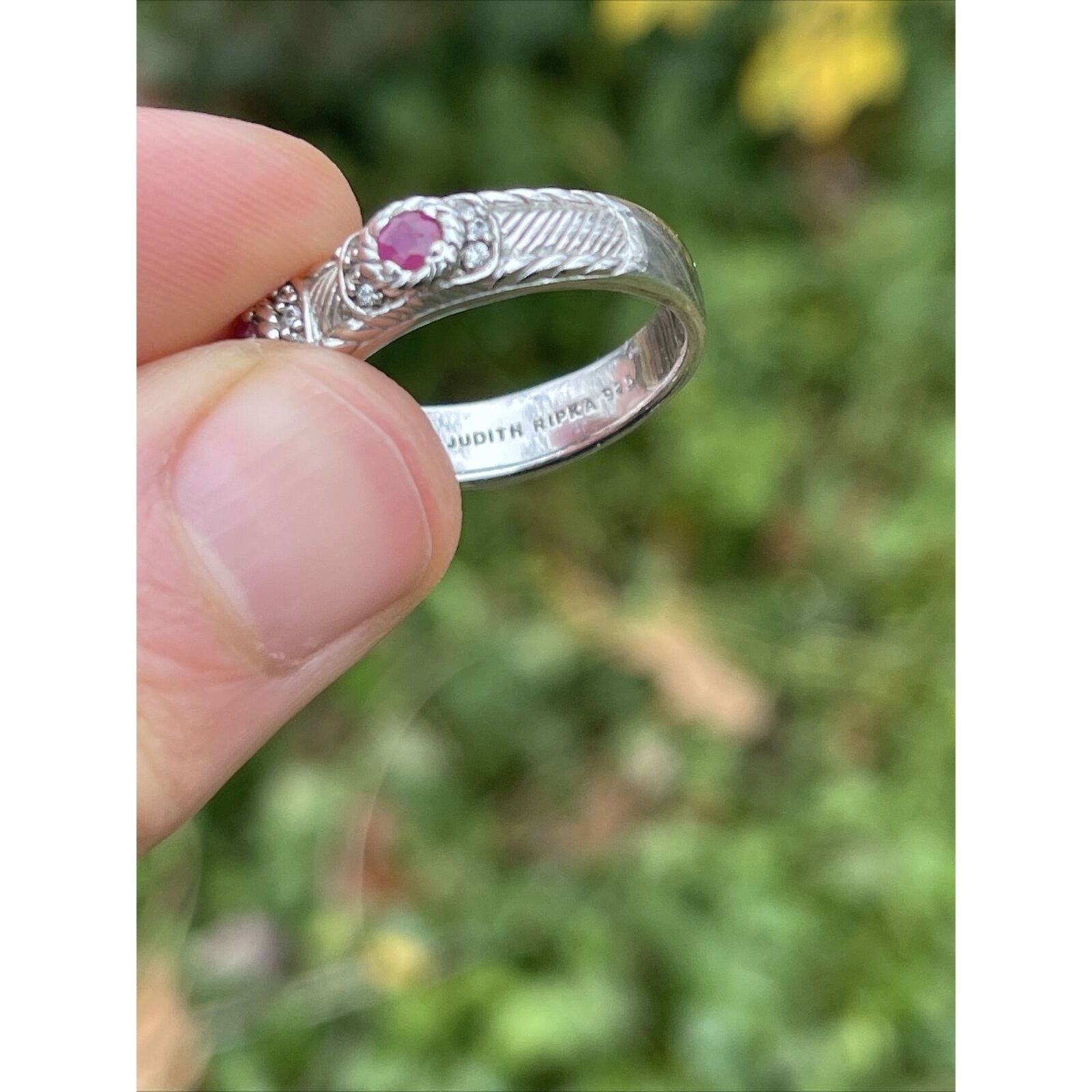 Vintage Judith Ripka Sterling Silver 925 Ruby Ring Band Size 9 Size ONE SIZE - 8 Thumbnail