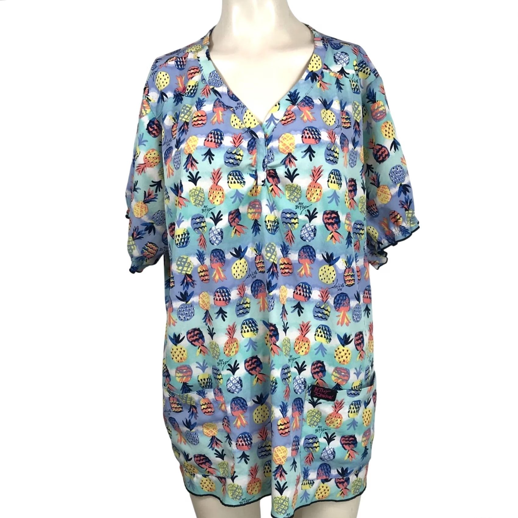 Betsey Johnson BETSEY JOHNSON Women TOP 3XL Multicolor Short Sleeve V Neck Smock Scrub Top Size XXL / US 16-18 / IT 52-54 - 2 Thumbnail