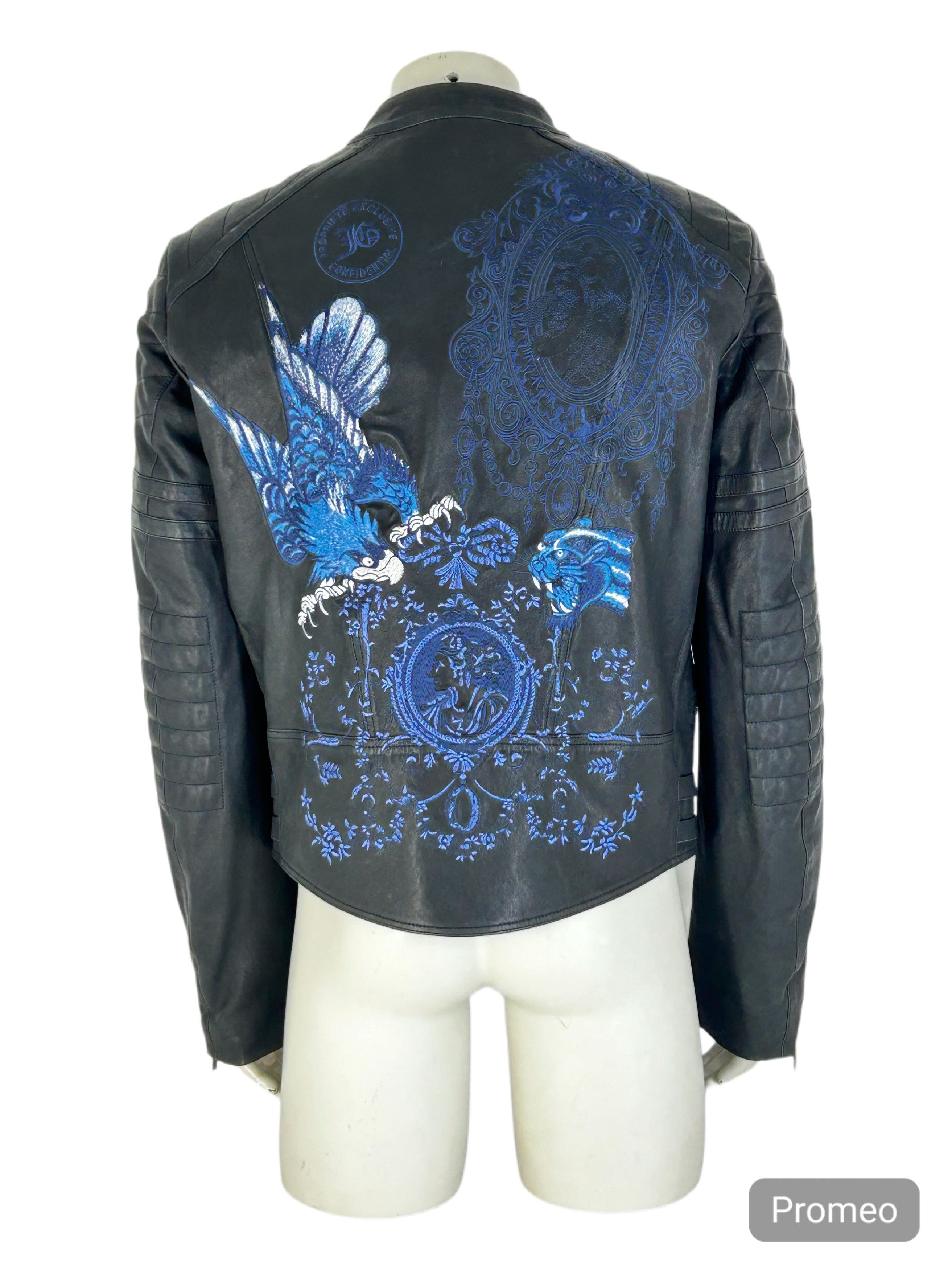 John Galliano John Galliano Black Leather BikerJacketWithCameo Embroidery Size US XXL / EU 58 / 5 - 3 Thumbnail