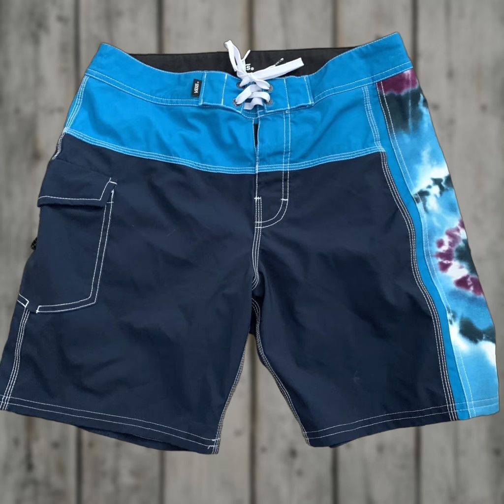 Vans VANS Board Shorts Mens 29 Teal Tie Dye Swim Trunks Drawstring Cargo Blue Size US 29 - 1 Thumbnail