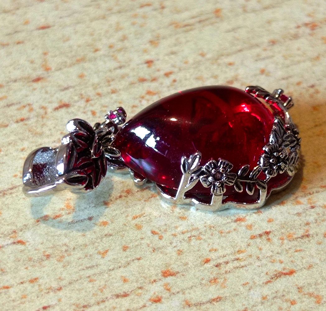 Designer × Japanese Brand × Vintage Vintage Floral Garnet Pendant Silver Necklace Chrome Rave Size ONE SIZE - 5 Thumbnail