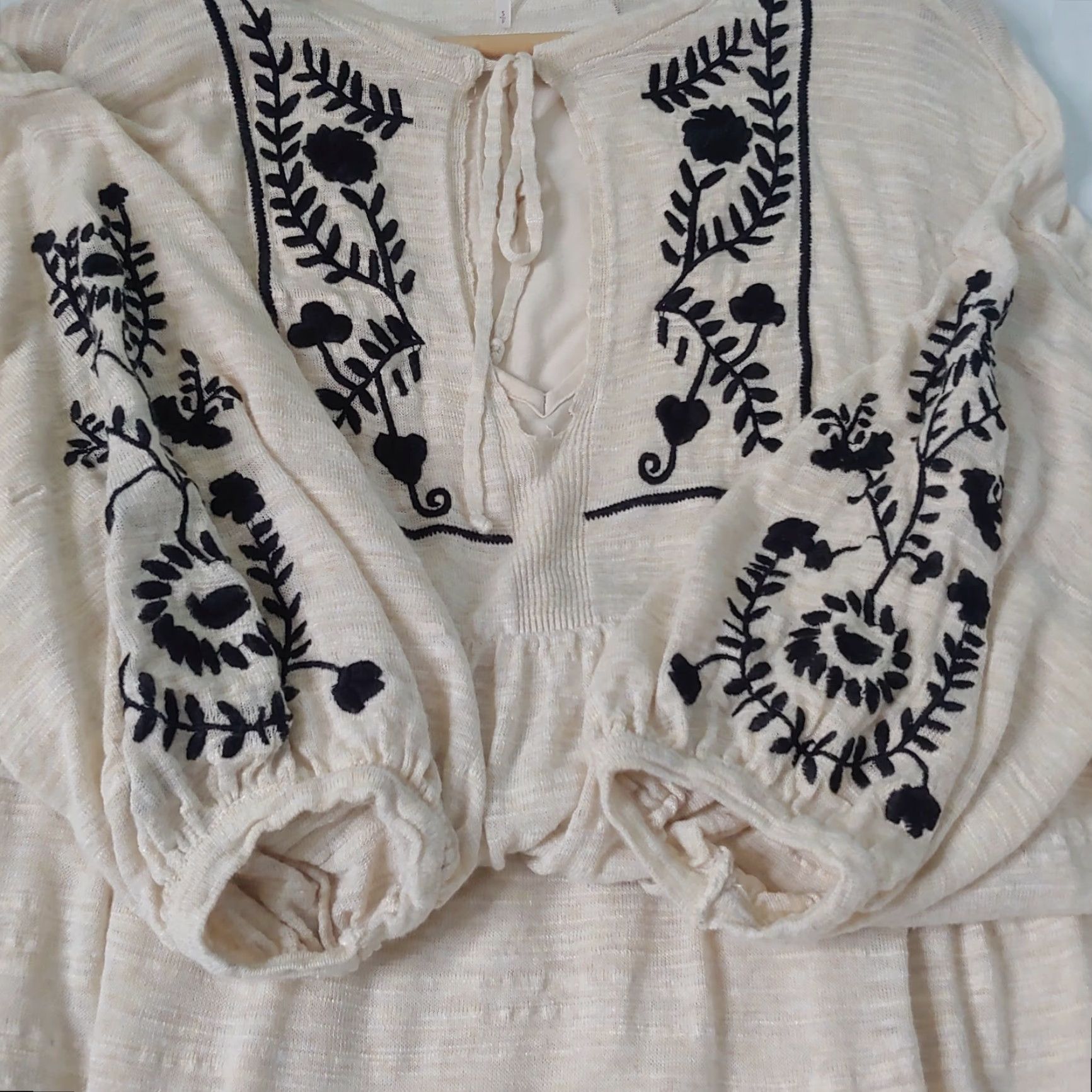 Free People Free People Dress Small Long Natural Off-white Burnout Knit Embroidered Boho Hippie 3/4 Sleeve Size S / US 4 / IT 40 - 2 Thumbnail