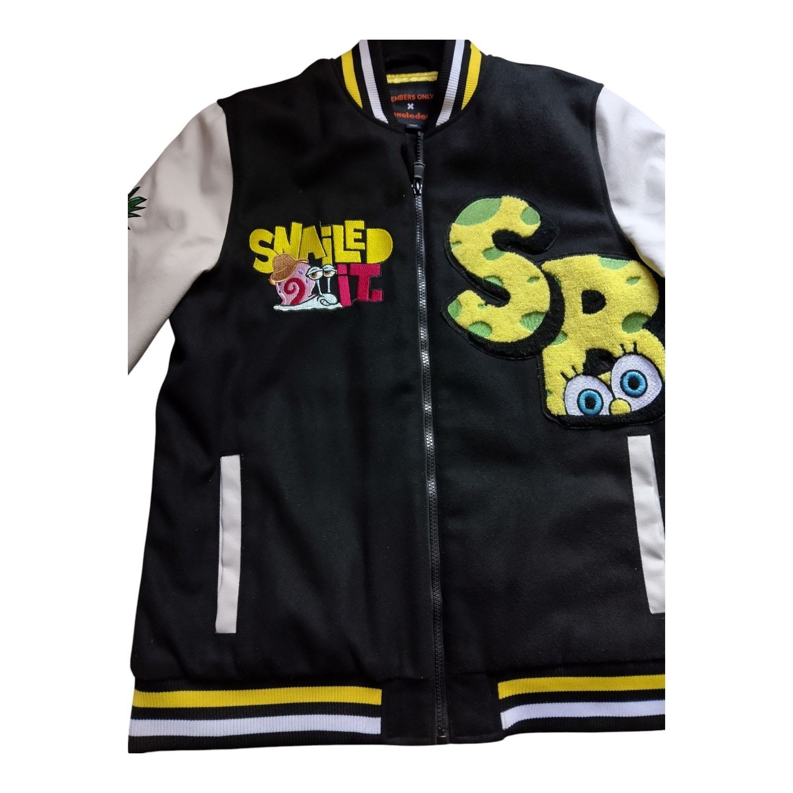 Members Only Women's SpongeBob Varsity Jacket, Size Large, Black/Yellow Size L / US 10 / IT 46 - 3 Thumbnail