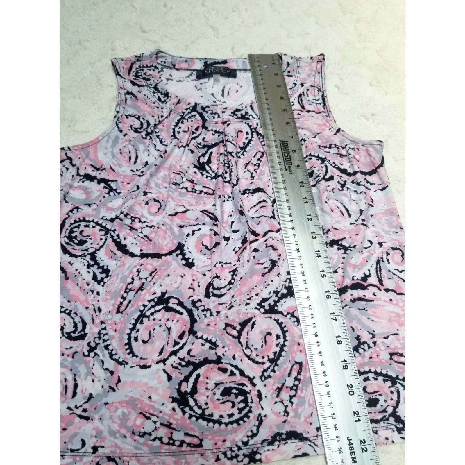 Kasper Kasper Womens Small Petite Sleeveless Pleat Neck Paisley Knit Cami/Tank Top Pink Size S / US 4 / IT 40 - 6 Thumbnail