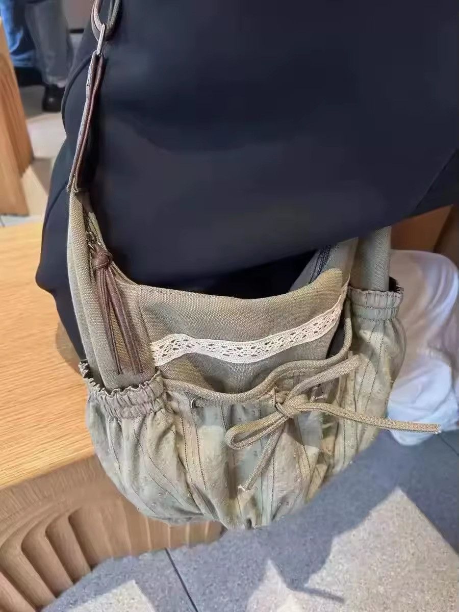 Designer × Vintage Vintage Drawstring Bow Canvas Shoulder Bag Size ONE SIZE - 3 Thumbnail