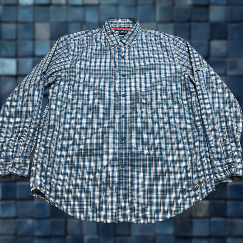 Chaps Chaps Mens Button-Up Shirt Blue Plaid Long Sleeve Nylon Polyester Collar-Down Regular Fit Size M Size US M / EU 48-50 / 2 - 1 Thumbnail