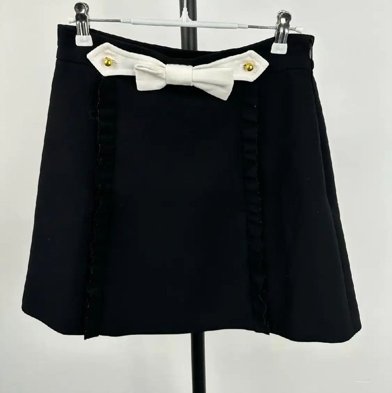 Miu Miu Miu Miu Black Cotton Women's Skirt with Bow 0089 Size 27" / US 4 / IT 40 - 1 Thumbnail
