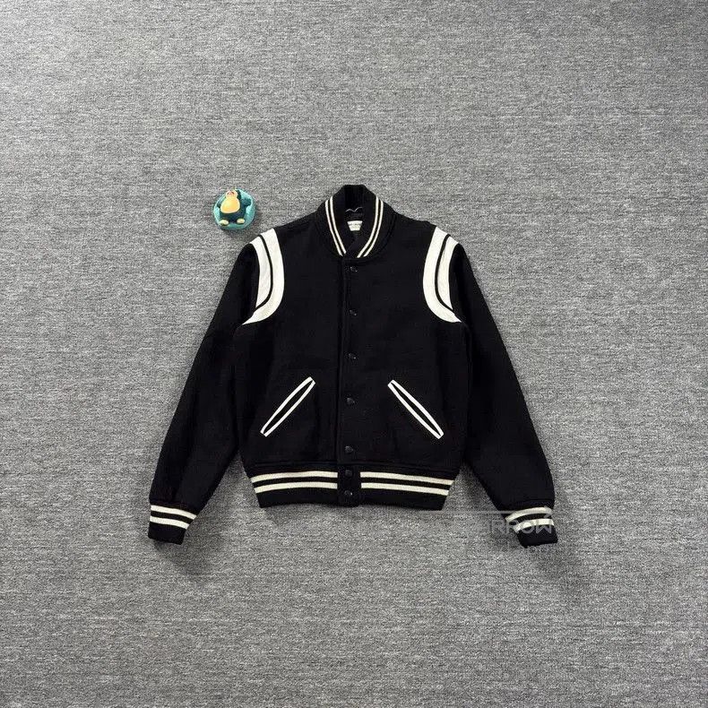 Saint Laurent Paris SLP Black Striped Varsity Jacket. Size US M / EU 48-50 / 2 - 1 Thumbnail