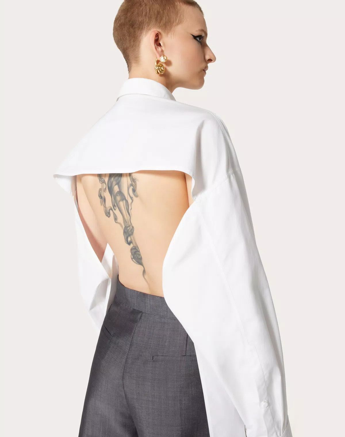 Valentino o1s1wg110625 Compact Popeline Blouse in White Size M / US 6-8 / IT 42-44 - 6 Thumbnail