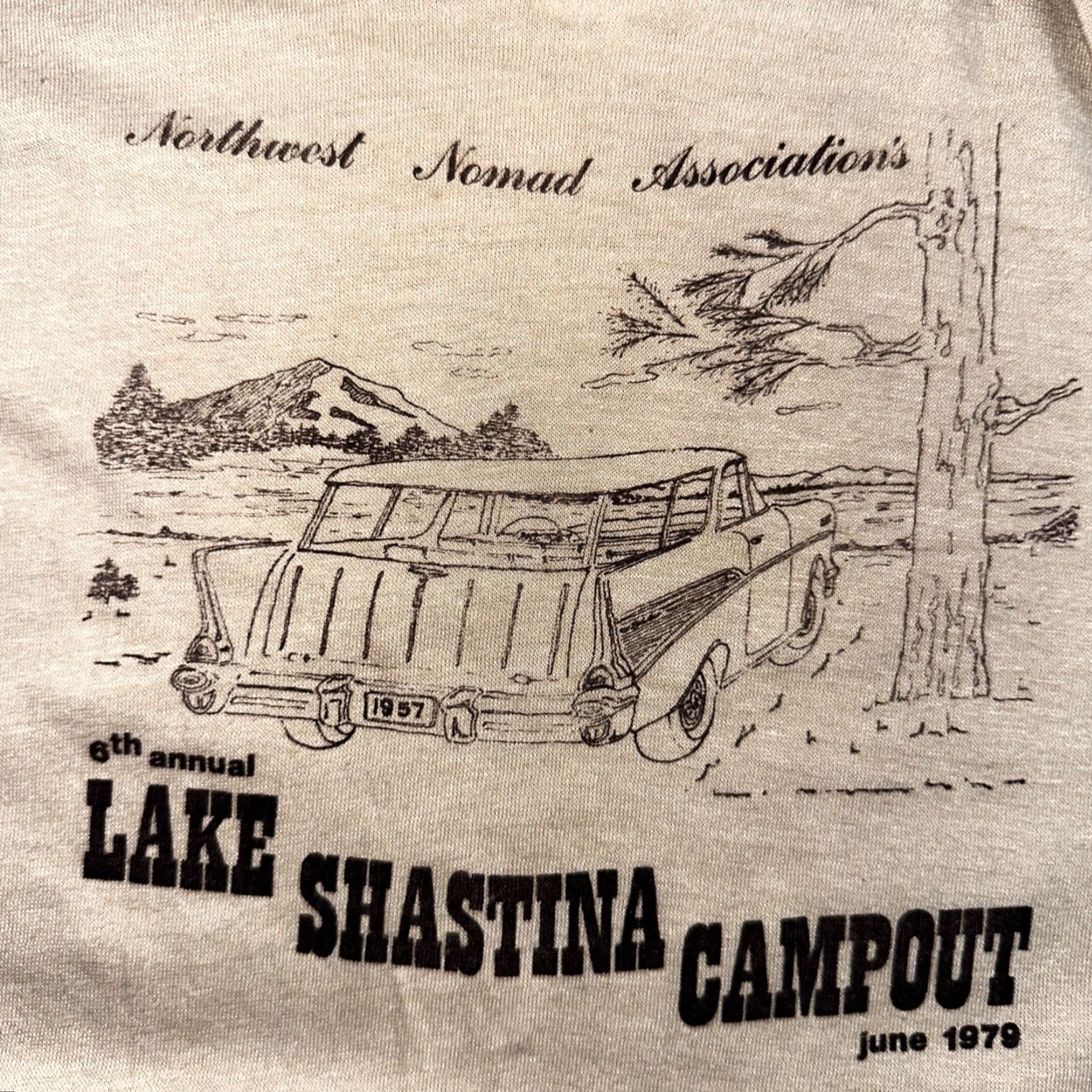 Nomad VINTAGE Lake Shastina Campout 1979 T-Shirt Men L Beige Crew Neck Short Sleeve 70s 80s 90s VTG Shirt Mens Size US L / EU 52-54 / 3 - 3 Thumbnail