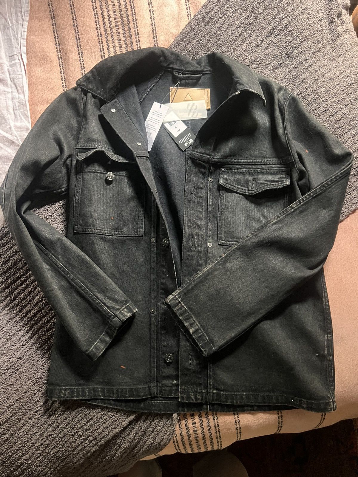 image of 7 For All Mankind Black Denim Workers Jacket, Men's (Size Medium)