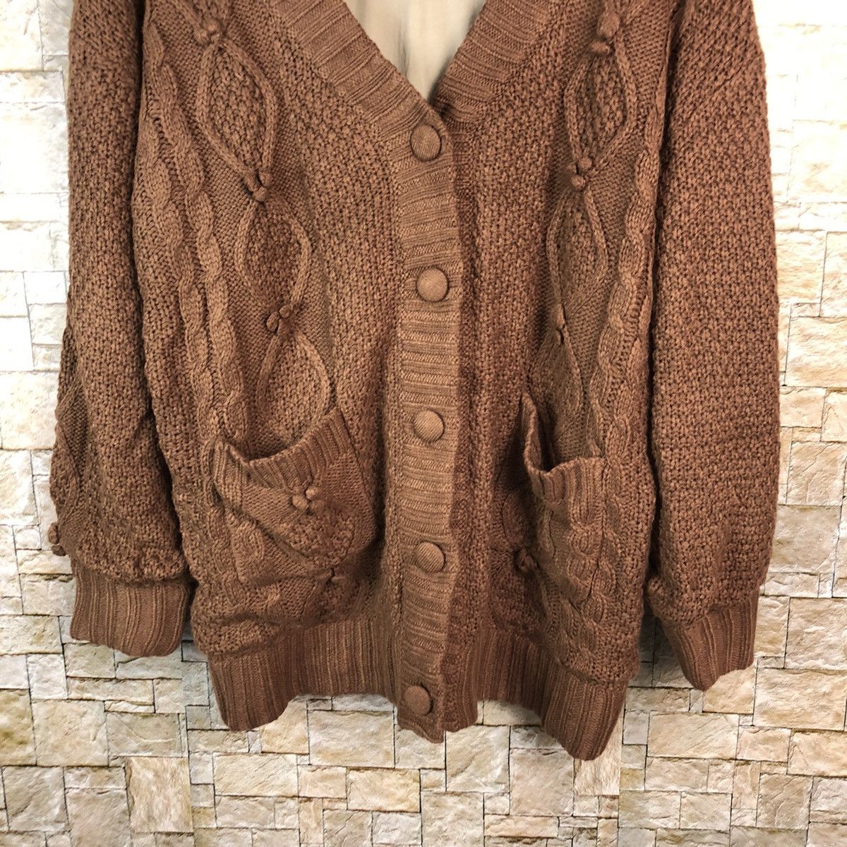 Japanese Brand Pattern Cardigan aran isle cable Knitwear Hoodie #A1086 Size L / US 10 / IT 46 - 6 Thumbnail