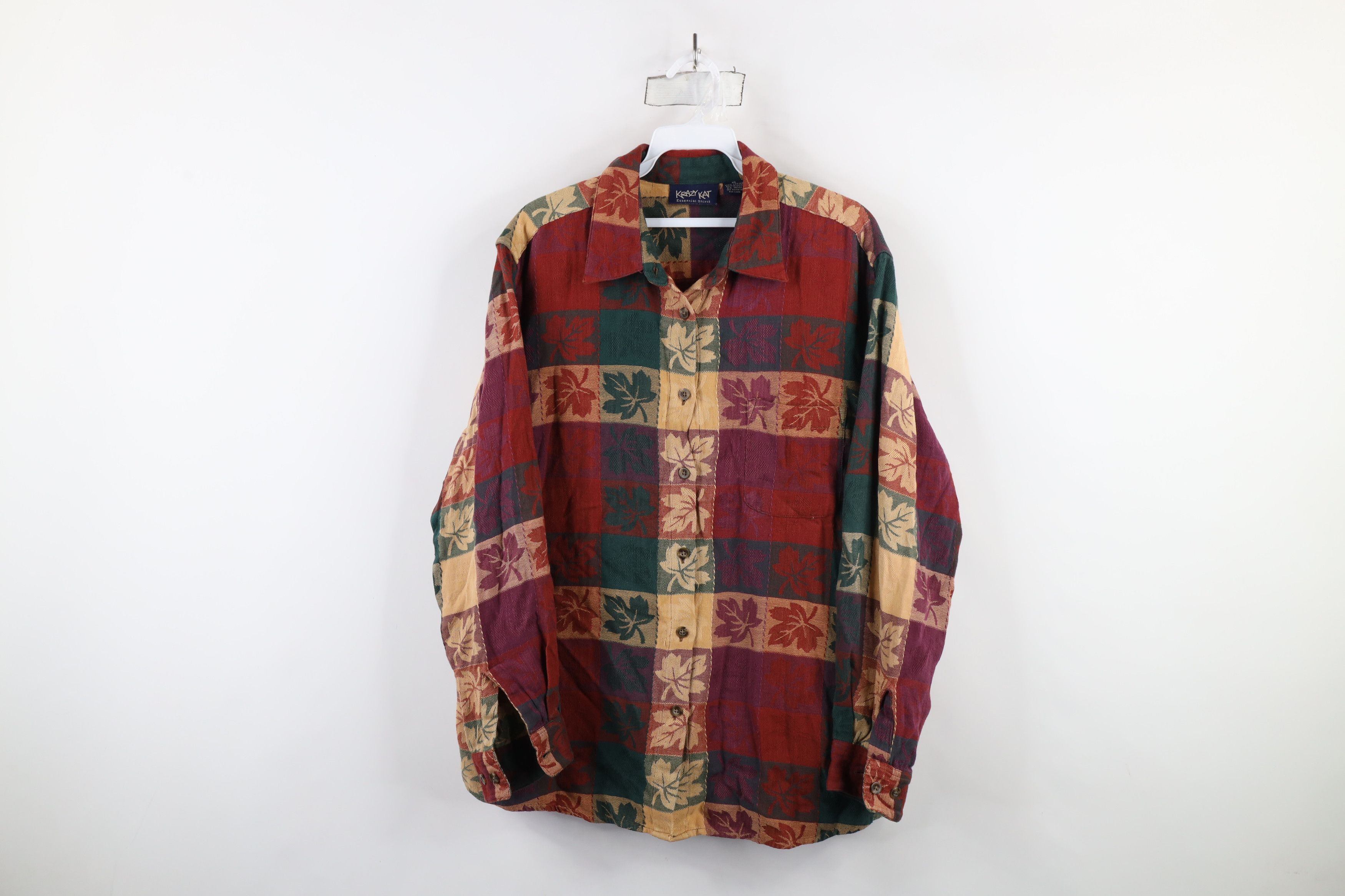 Vintage Vintage 90s Streetwear Checkered Nature Leaf Button Shirt Size XL / US 12-14 / IT 48-50 - 1 Thumbnail