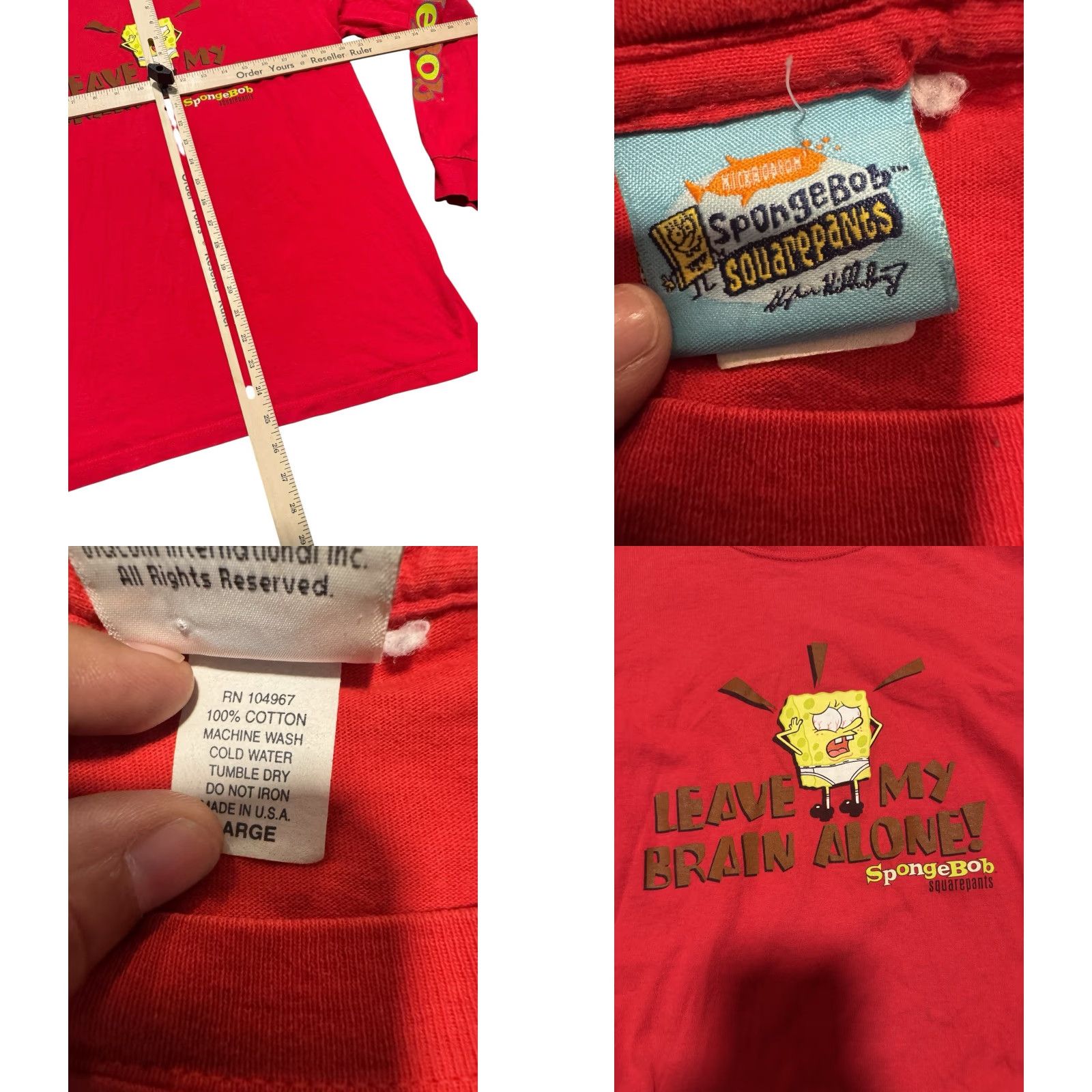 Nickelodeon VINTAGE Nickelodeon Shirt Mens L SpongeBob SquarePants Long Sleeve Red 2001 USA Brain Alone Size US L / EU 52-54 / 3 - 9 Thumbnail