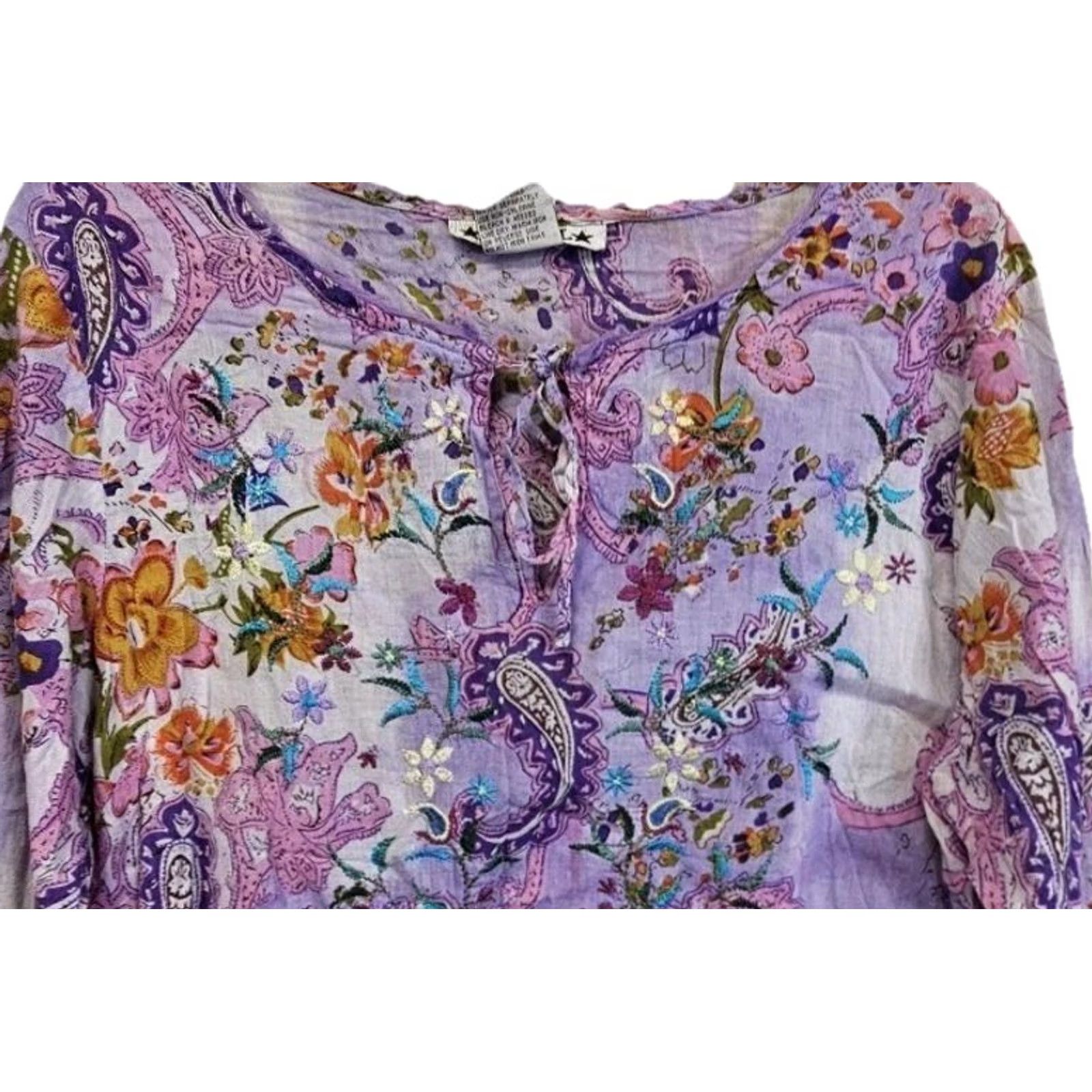 Vintage A.M.I Purple Blouse Paisley Feminine Medium Whimsical Fairy Tale Size L / US 10 / IT 46 - 2 Thumbnail
