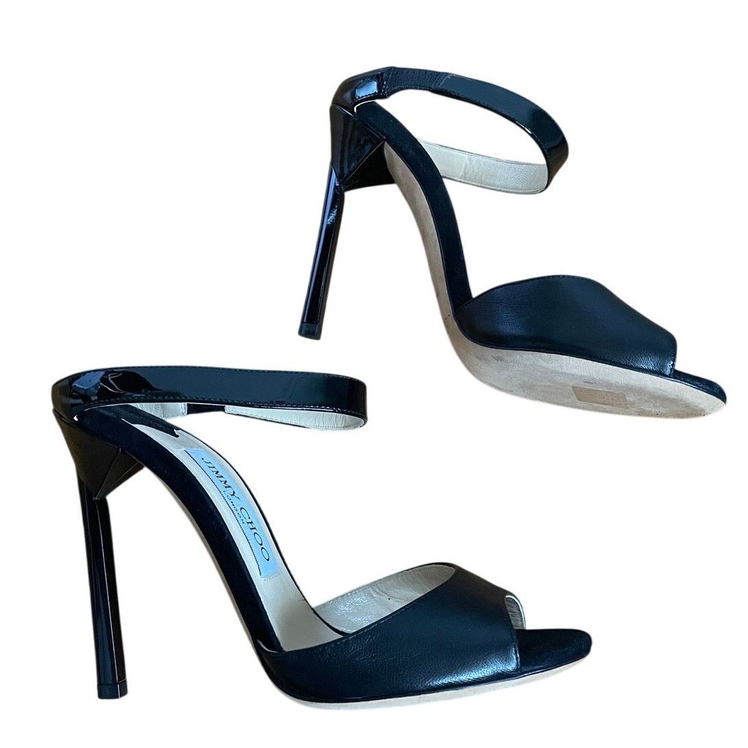 Jimmy Choo Jimmy Choo Black Leather Heeled Sandals size 36 1/2 / US 6.5 Size US 6.5 / IT 36.5 - 9 Thumbnail