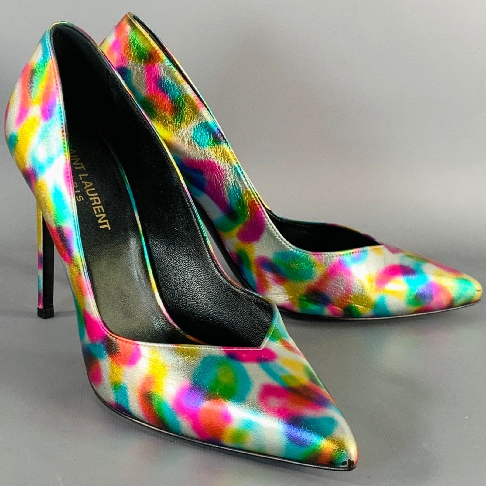Saint Laurent Paris SAINT LAURENT Silver Multi Color Leather Stiletto Pumps Size US 7.5 / IT 37.5 - 1 Thumbnail