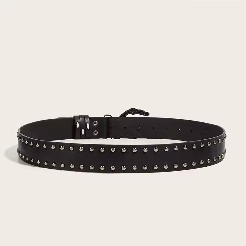 Leather × Vintage Hand Skull Rivet Unisex Waist Pu Leather Belt Size ONE SIZE - 5 Thumbnail