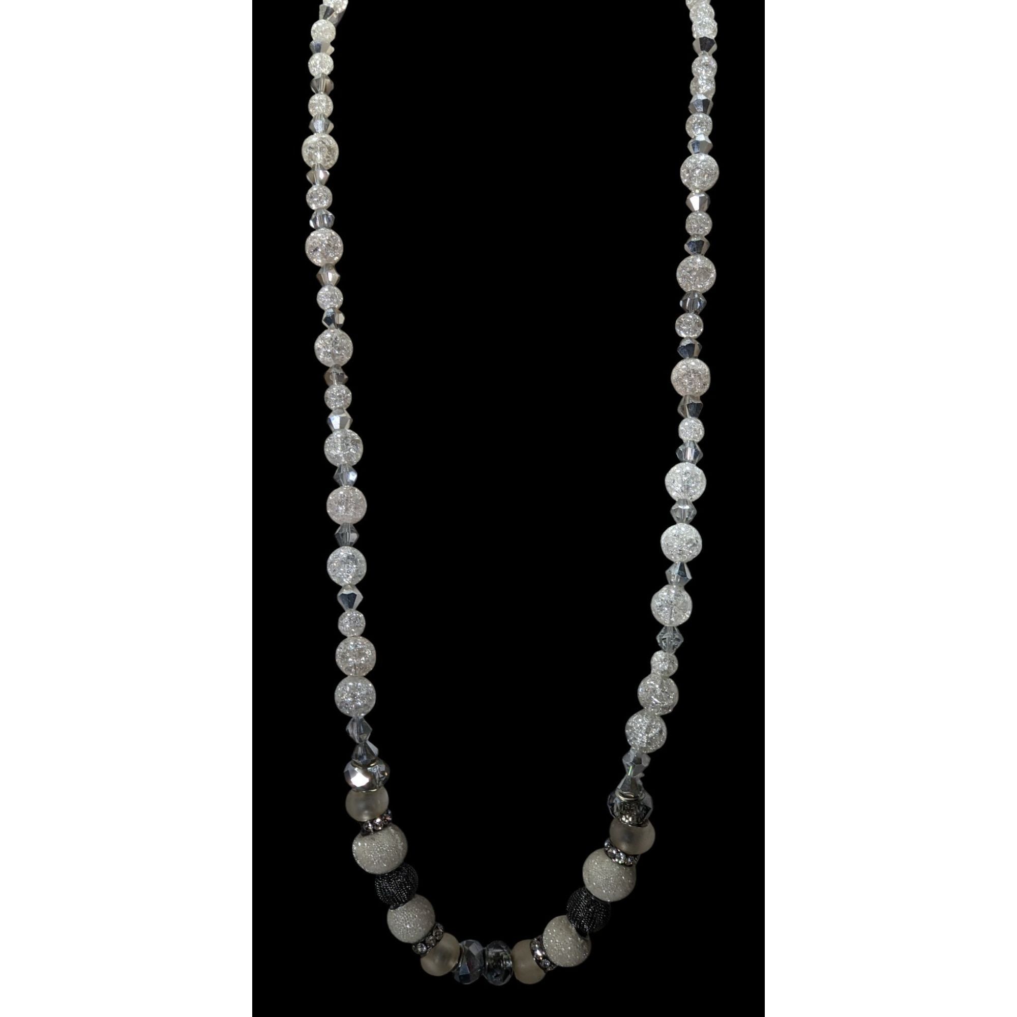 Other Handmade Glam White And Silver Tone Glass And Acrylic Neckla Size ONE SIZE - 3 Thumbnail