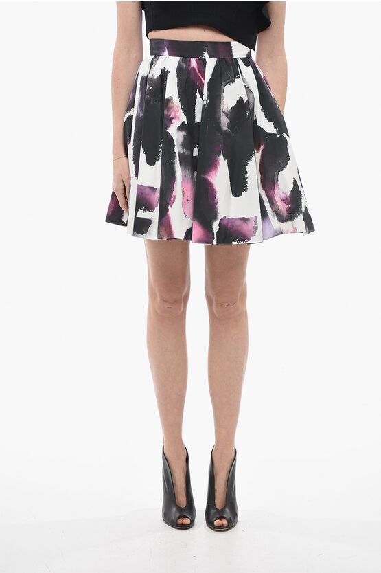 image of Alexander Mcqueen Watercolor Printed Circle Skirt in Violet, Women's (Size 27)