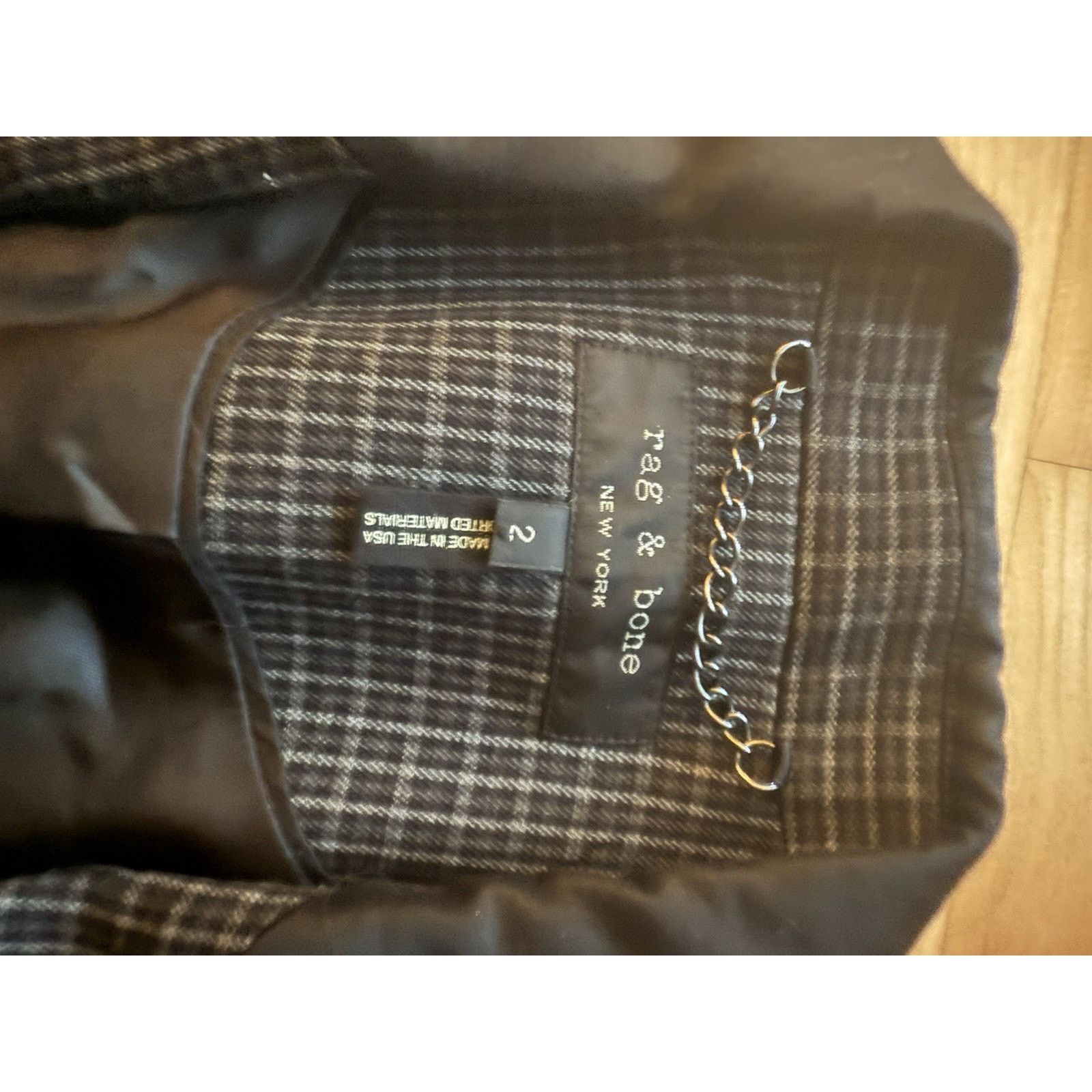 Rag & Bone Grey plaid Leather Collar Blazer (missing Button)