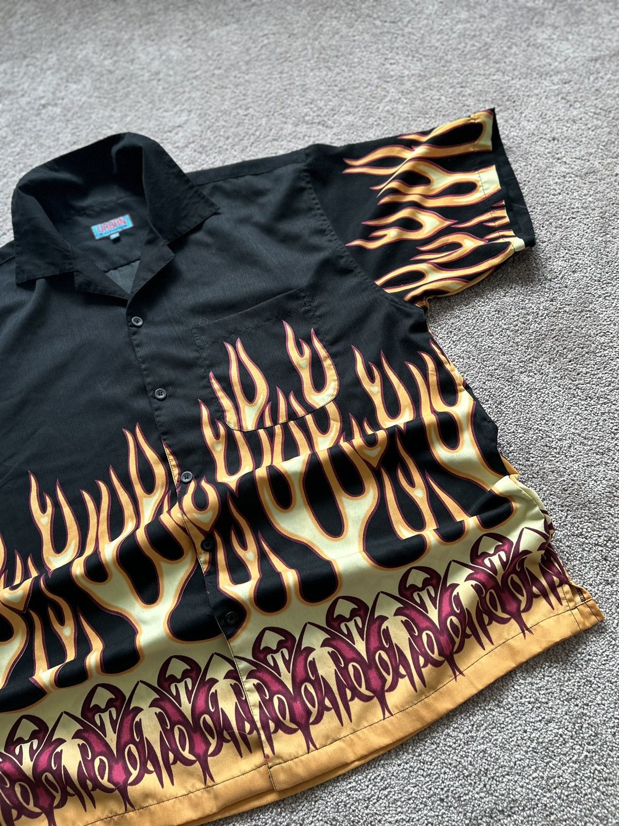 Japanese Brand × Vintage Vintage Urban Exchange All Over Flames Button Up Size US XL / EU 56 / 4 - 3 Thumbnail