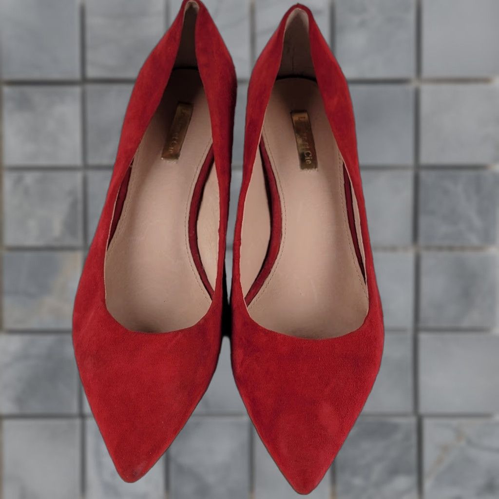 Louise et Cie Jordyna Pointed Toe Pump Womens 42 Pomegranate Suede Size 10 M Red Leather Lining Synthetic Sole Heel 2-1/2